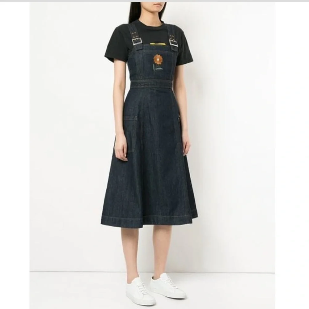 AlexaChung Blue Indigo Denim Midi Apron Dress NWT US 0 - Picture 3 of 11